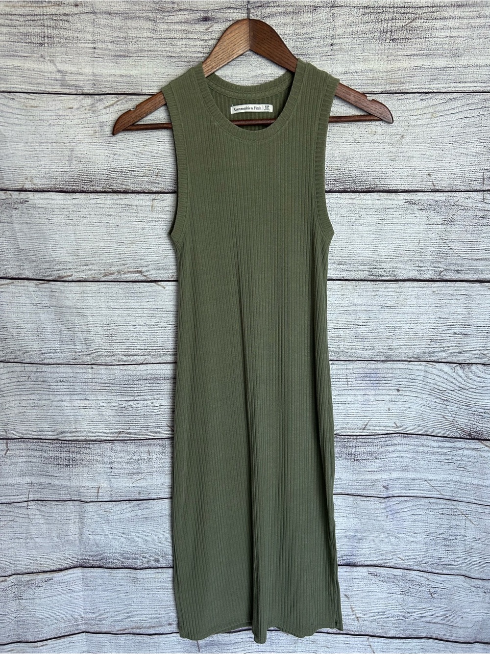 Abercrombie & Fitch olive green ribbed fitted midi dress size XSP petite